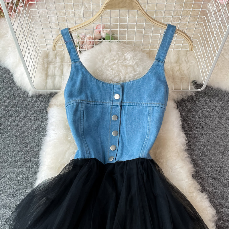 Schönes Denim-Patchwork-Kleid A-Linie Modekleid 427