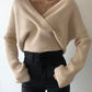 Sweater stylish v-neckline cross long sleeve sweater white  117
