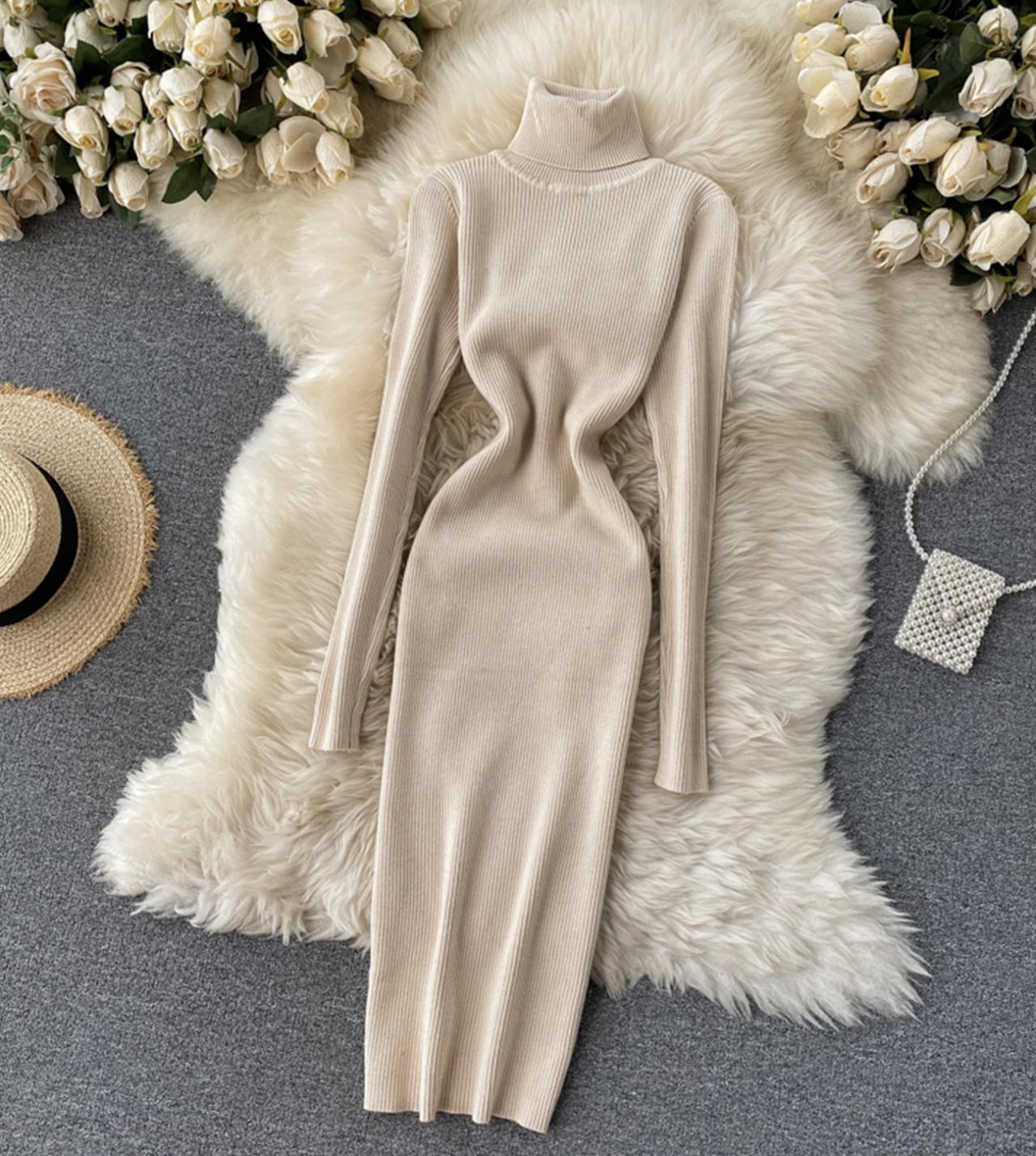 Sweater high neck long sleeve sweater dress  169
