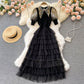 Robe trapèze en patchwork tricotée noire élégante 160