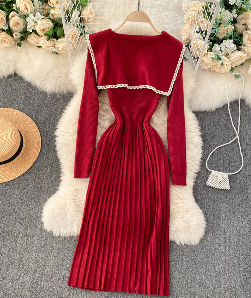 Lovely bow knitted dress long sleeve dress  190