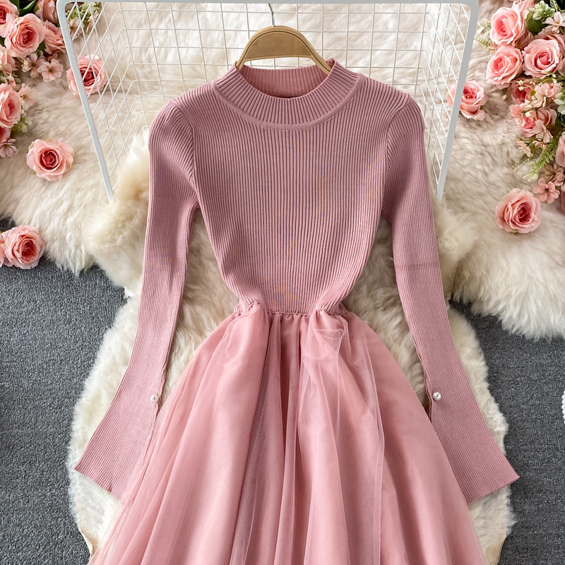 Cute long-sleeved knitted long-sleeved dress  167