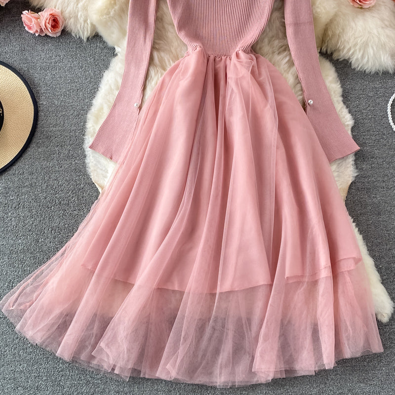 Cute long-sleeved knitted long-sleeved dress  167