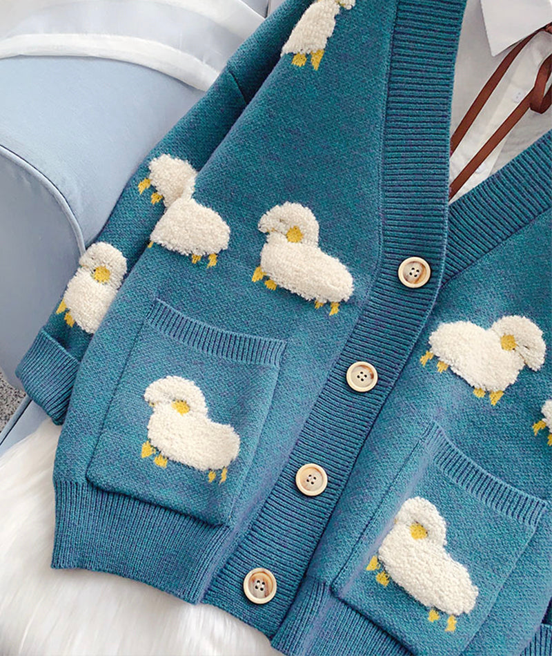 Cute sheep pattern sweater long sleeve sweater sweater coat spring and autumn clothing  156
