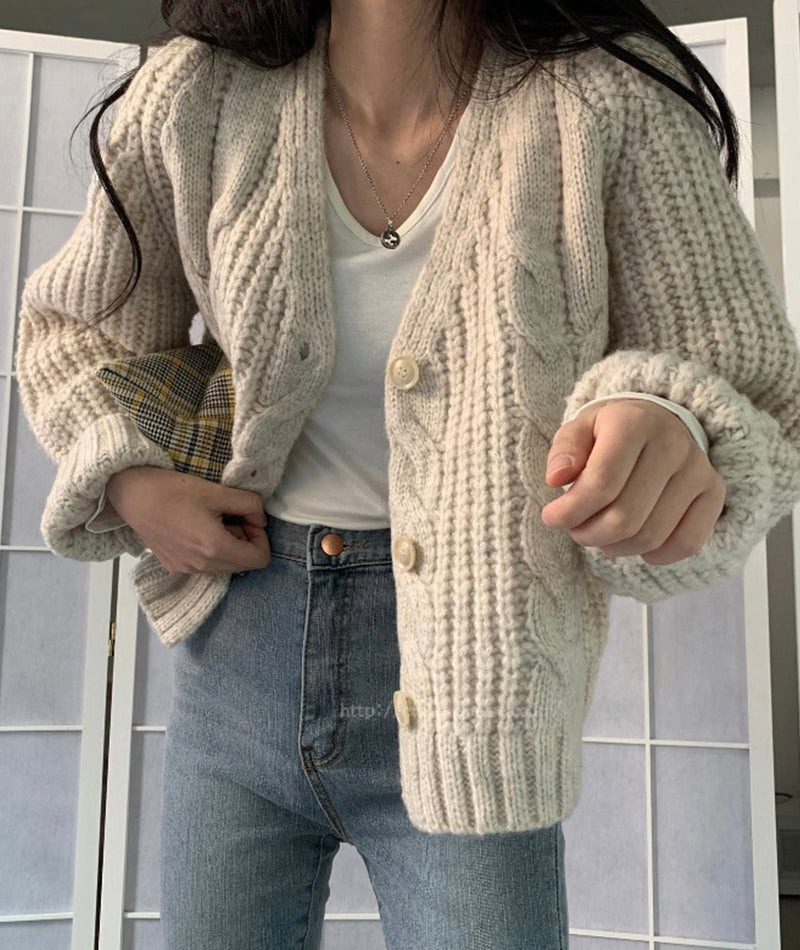 Simple V-neck knitted sweater coat  153