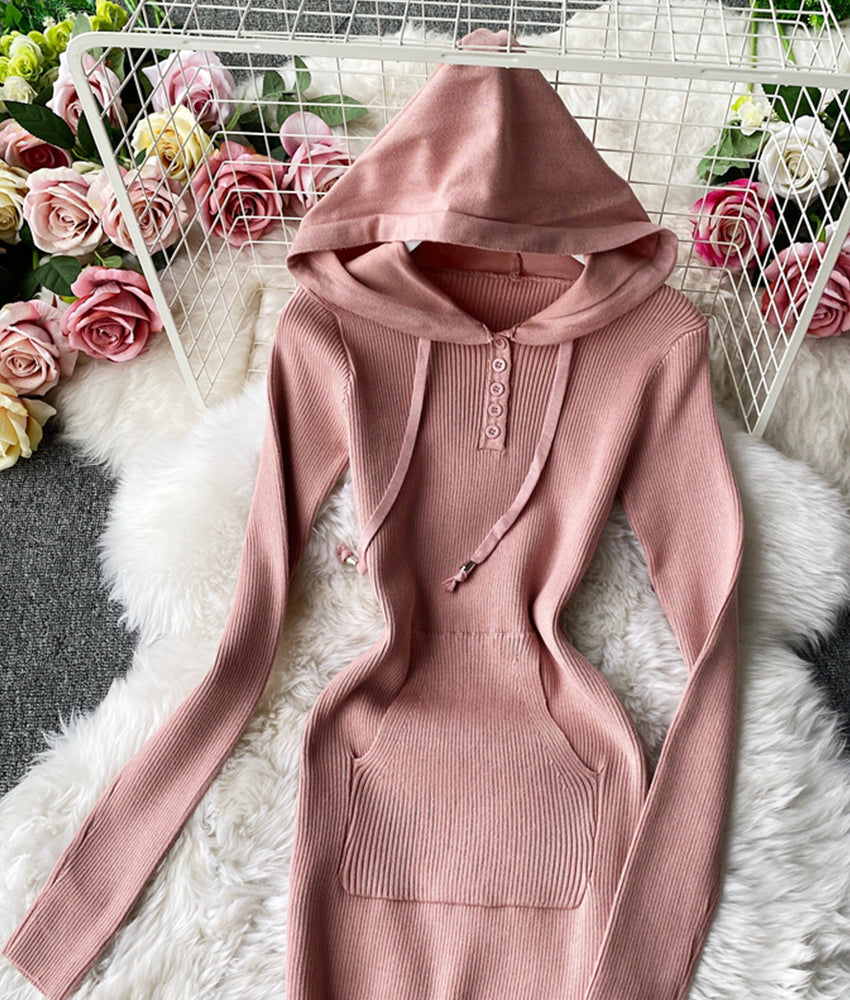 Knit dress stylish long sleeve hoodie  180