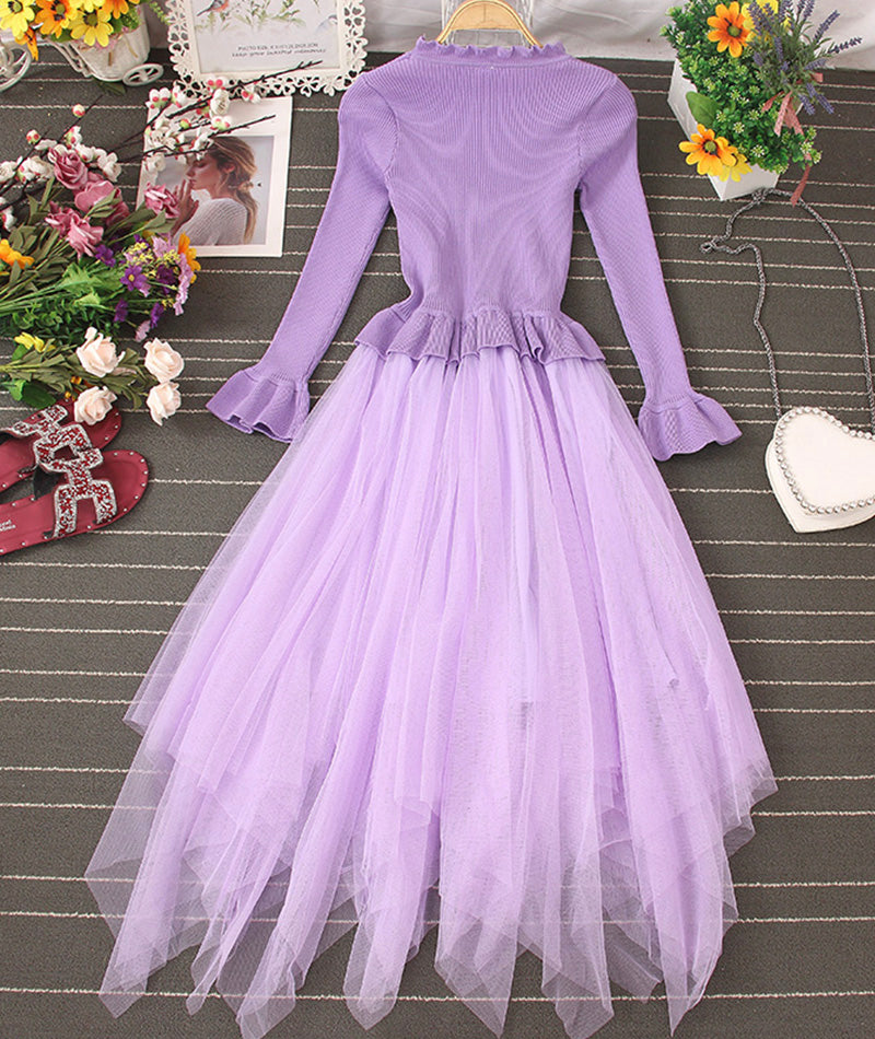 Schönes A-Linien-Patchwork-Kleid aus gestricktem Tüll 204