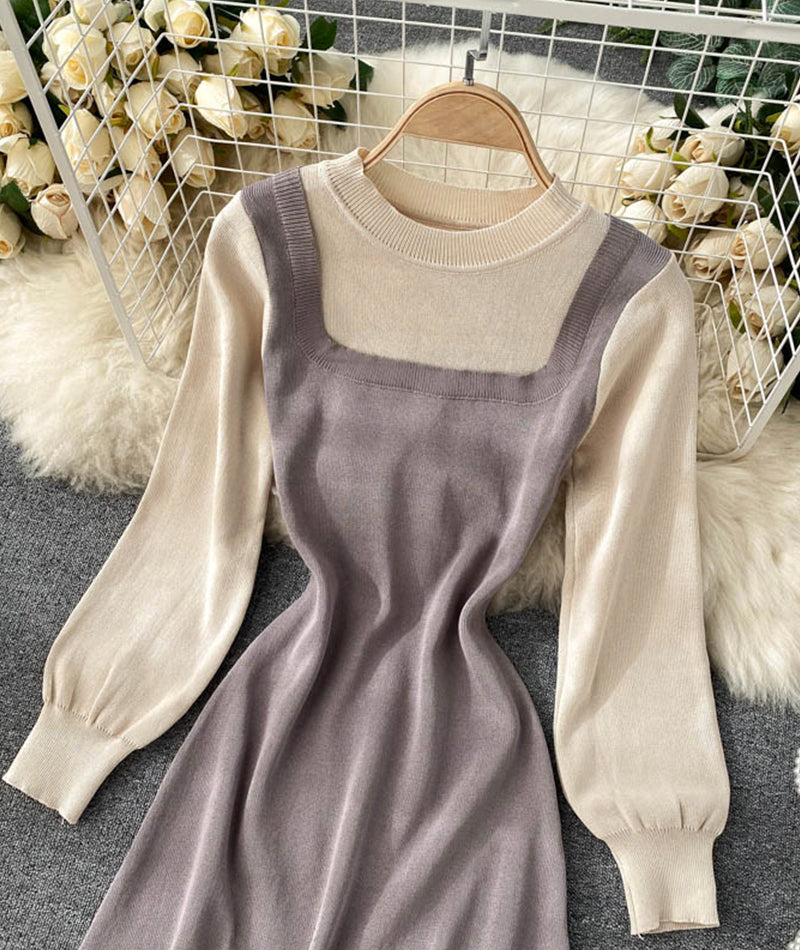 Cute stitching round neck sweater  187