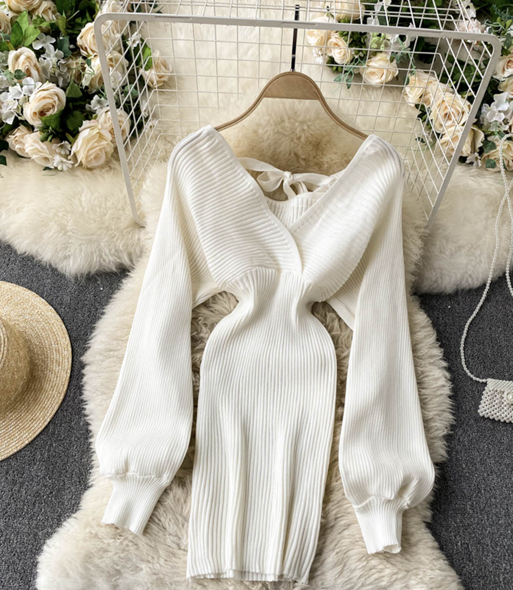 Sexy v neck long sleeve sweater dress  170