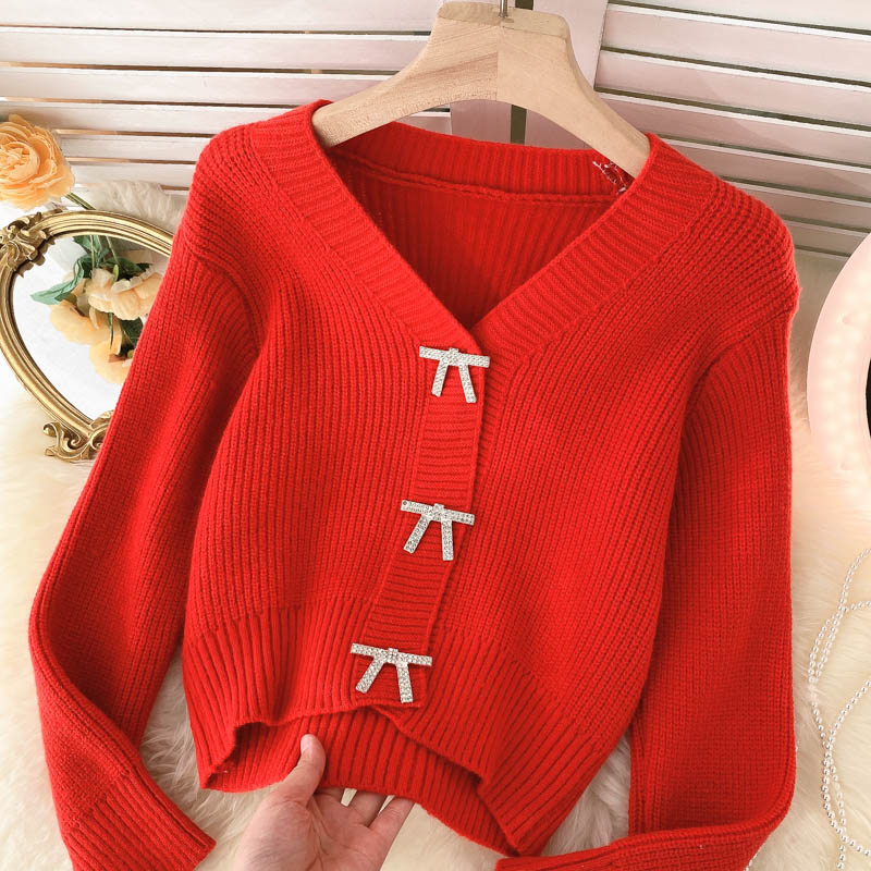 Lovely bow-knot long-sleeved cardigan sweater  137
