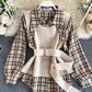 Unique plaid shirt + vest two-piece suit  384