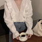 White v neck long sleeve tops  257