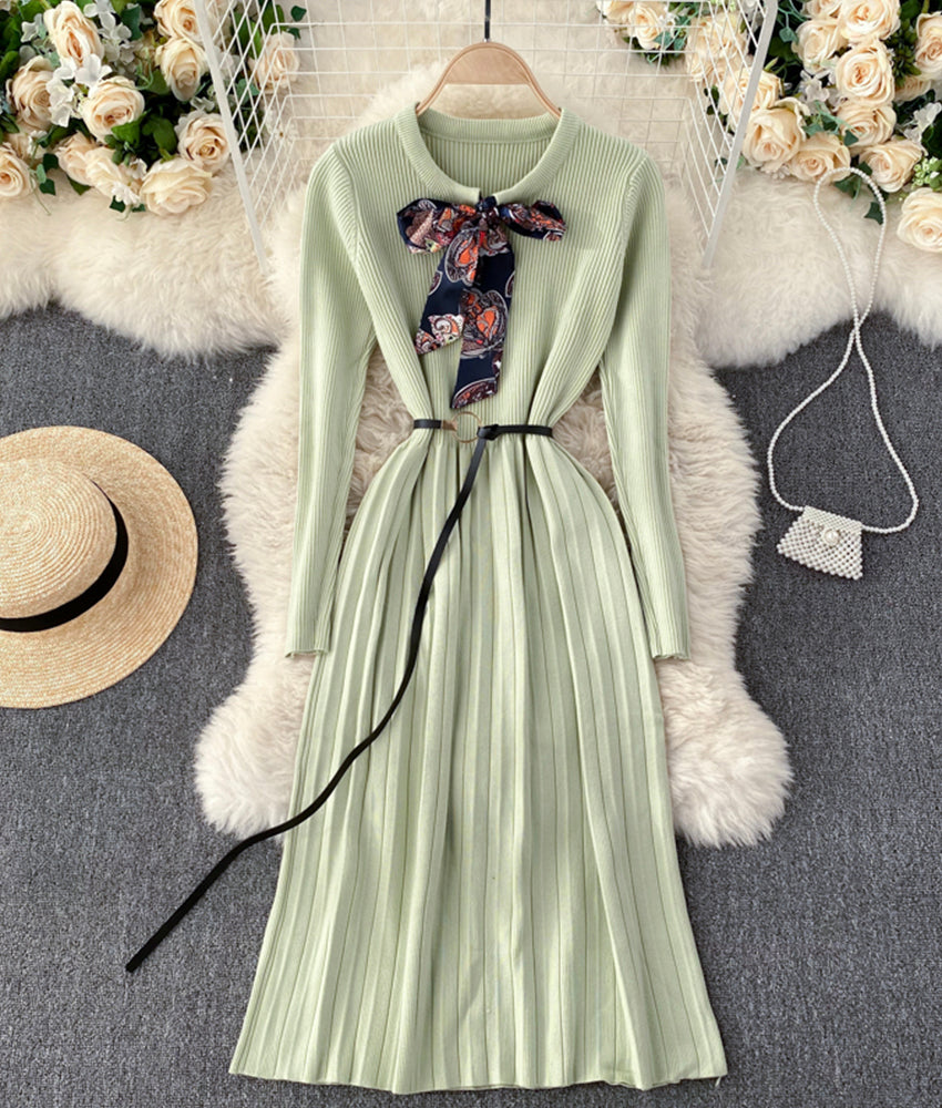 Cute A line long sleeve sweater dress  179