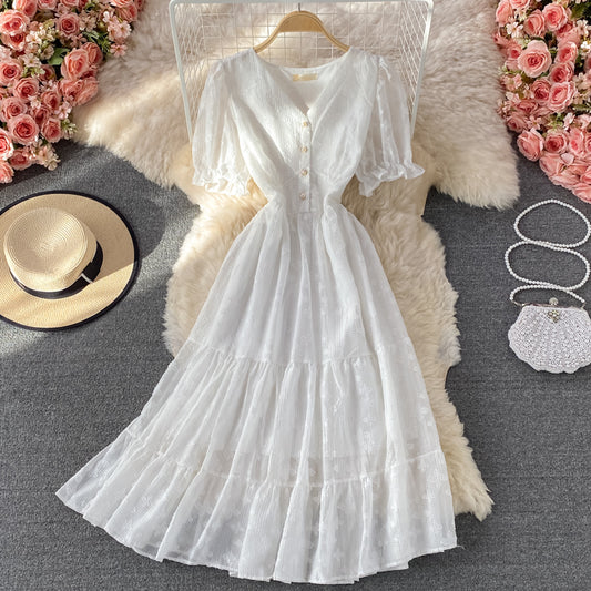 Robe courte mignonne à col en V Robe trapèze tendance 396