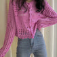 White hollow out long sleeves cropped cardigan  152