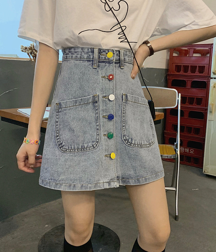 Cute denim skirt, student denim skirt  3518