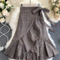 A line irregular plaid skirt  3474