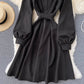 Süßes langärmliges A-Linien-Modekleid 415