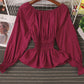 Simple long-sleeved waist top  377