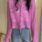 White hollow out long sleeves cropped cardigan  152