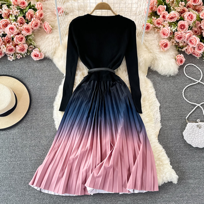 Lovely knitted gradient stitching dress  164