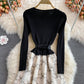 Lovely stitching long sleeve dress  159
