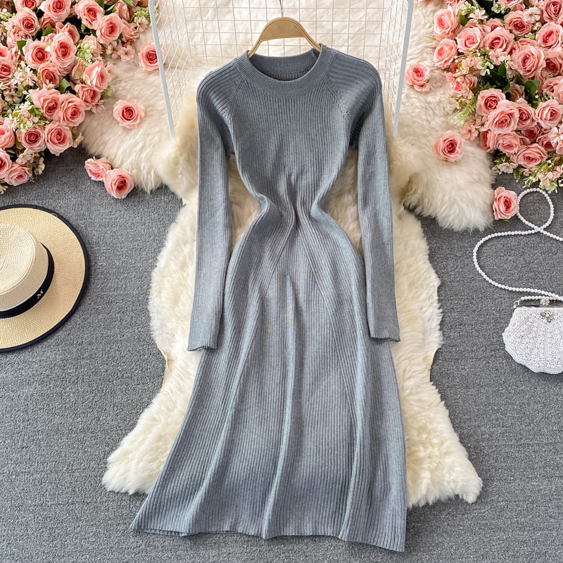Simple long sleeve sweater dress  166
