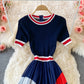 Stylish A line knitted patchwork dress  161