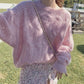 Sweater loose round neck openwork sweater  109