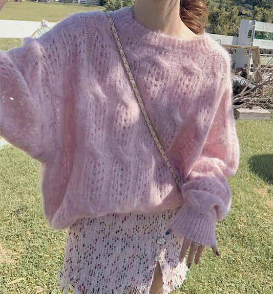 Pull ample col rond pull ajouré 109