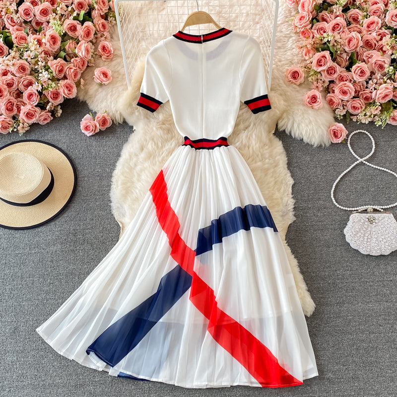 Stylish A line knitted patchwork dress  161