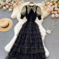 Robe trapèze en patchwork tricotée noire élégante 160