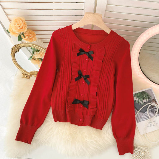 Joli pull cardigan à manches longues avec nœud papillon 138