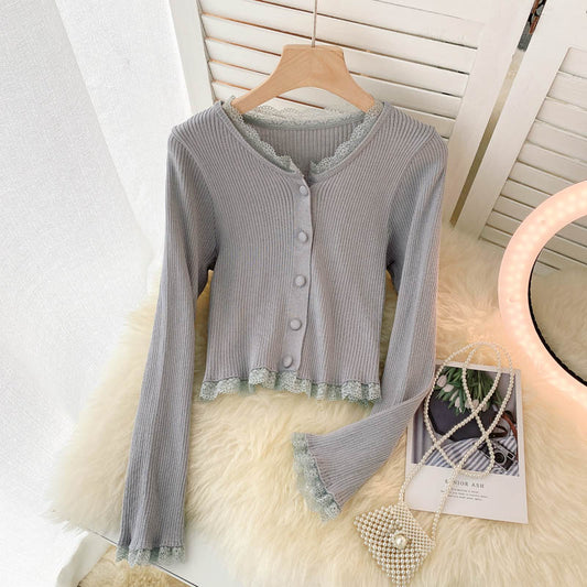 Cardigan simple en dentelle à manches longues 139