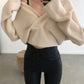 Sweater stylish v-neckline cross long sleeve sweater white  117