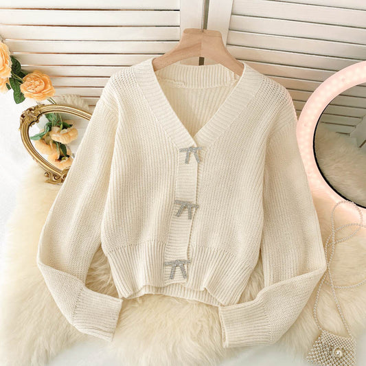Joli pull cardigan à manches longues avec nœud papillon 137