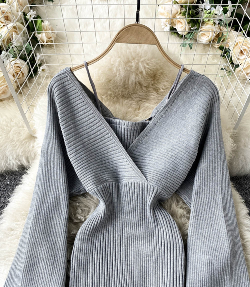 Sexy v neck long sleeve sweater dress  170