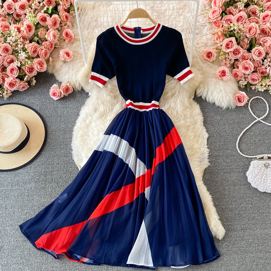 Robe trapèze élégante en patchwork tricoté 161