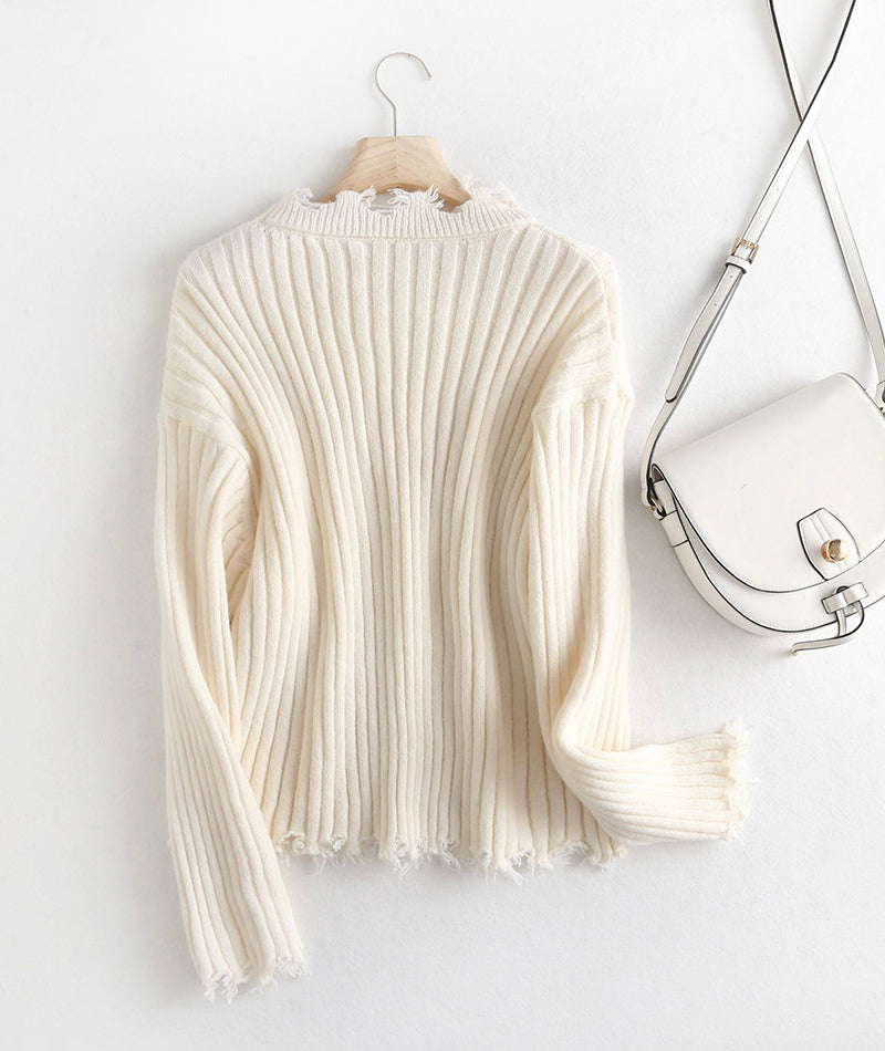 Weißer Fransenpullover Weißer Langarmpullover Top 110