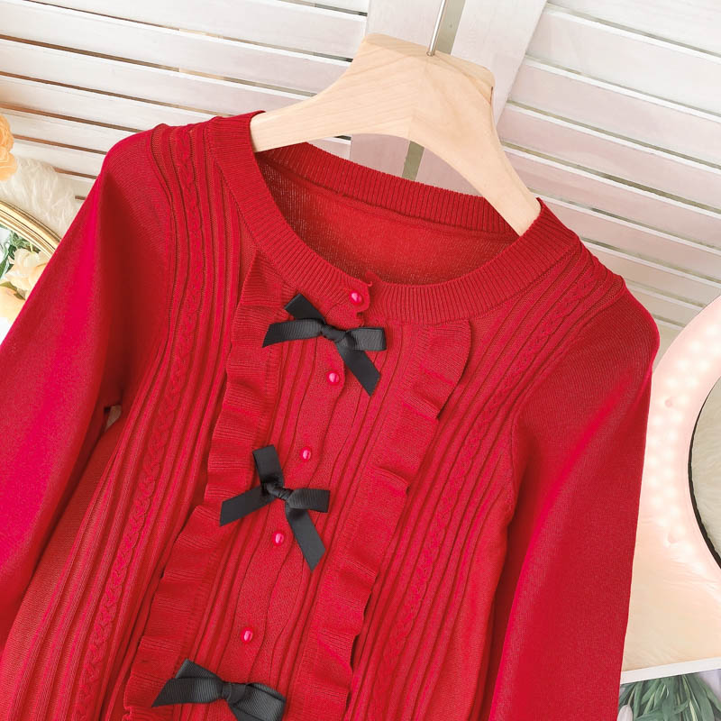 Lovely bow-knot long-sleeved cardigan sweater  138