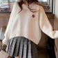 Cute round neck loose sweater strawberry embroidery long sleeve sweater  108