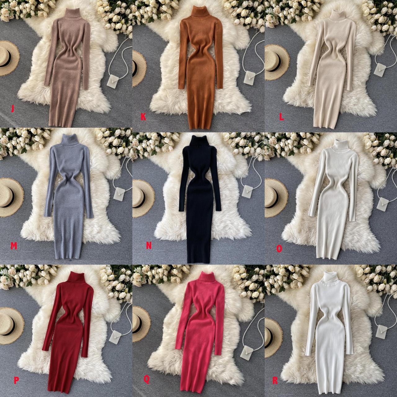 Sweater high neck long sleeve sweater dress  169