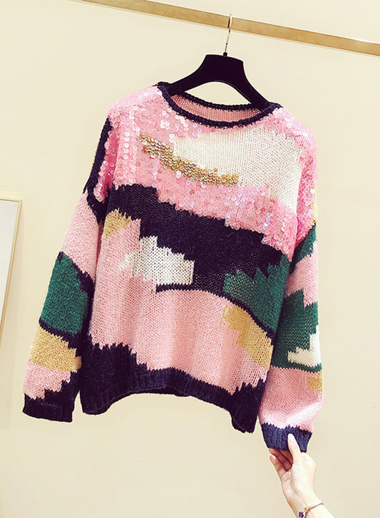 Pull mignon à manches longues et col rond à paillettes 130