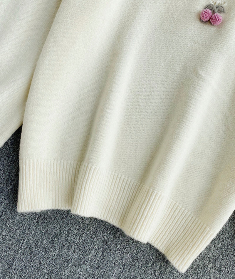 Cute round neck long sleeve sweater cherry sweater  101