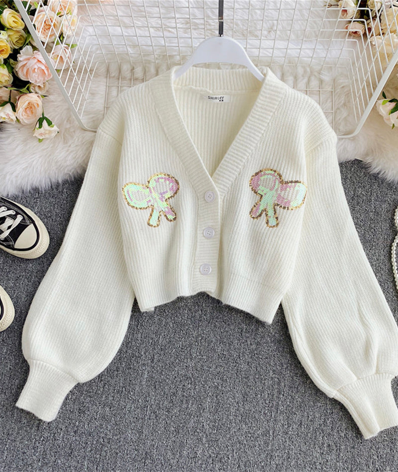 Cute loose sequin sweater short sweater  100