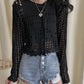 White hollow out long sleeves cropped cardigan  152