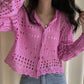 White hollow out long sleeves cropped cardigan  152