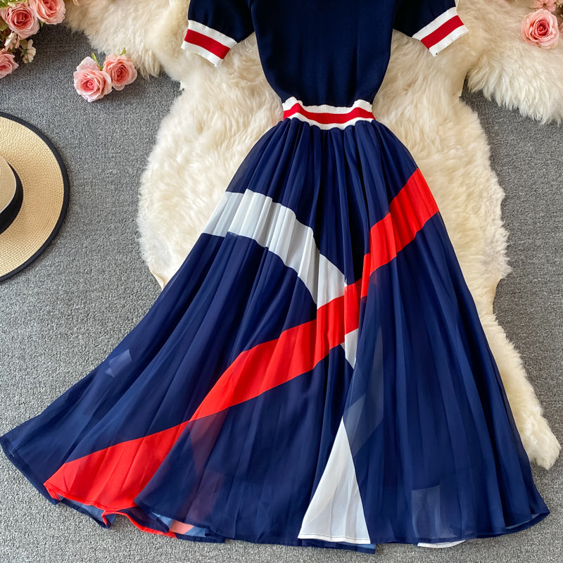 Stylish A line knitted patchwork dress  161