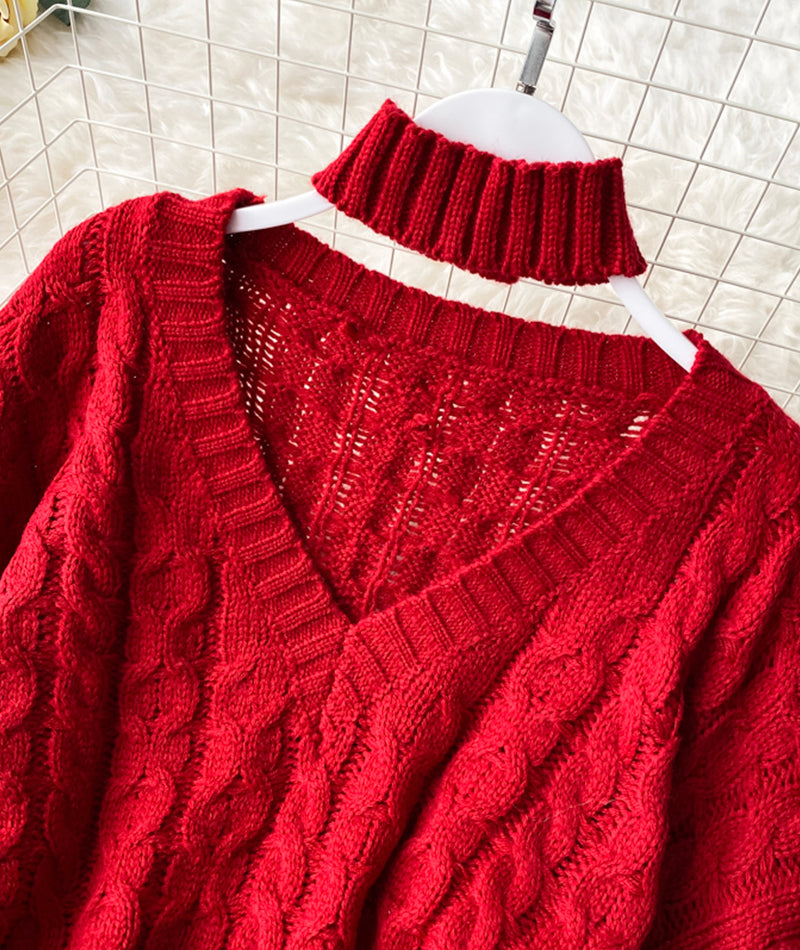 Süßer Langarmpullover mit V-Ausschnitt 104