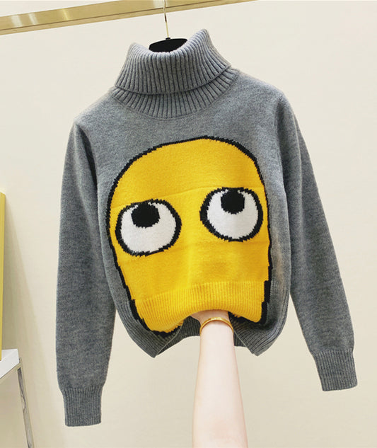 Pull col roulé mignon à grands yeux 096